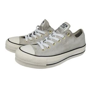 Converse Shoes Womens 8.5 Platform Gray Leather Gold Low Tops Grunge Preppy
